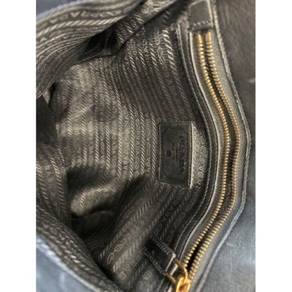 Prada Black Leather Gold Buckle Flap Messenger Bag - Picture 4 of 11